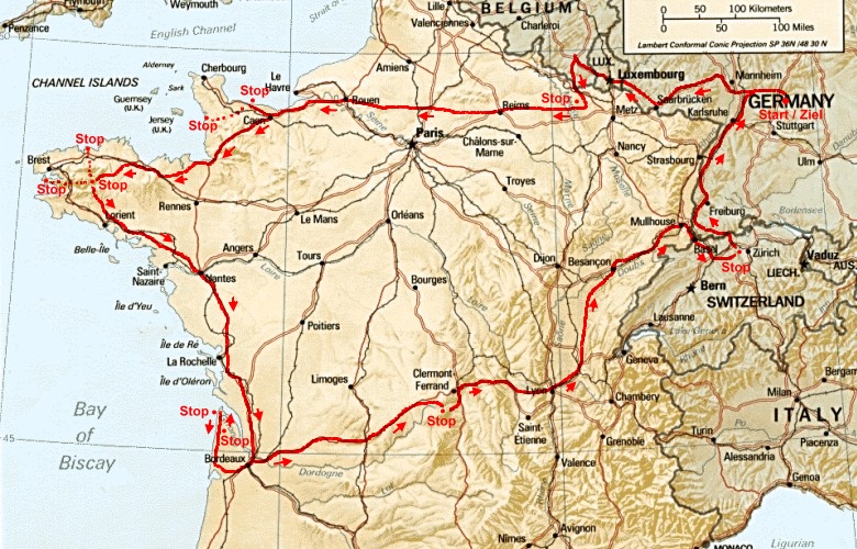 Karte Frankreich mit Strecke fertig